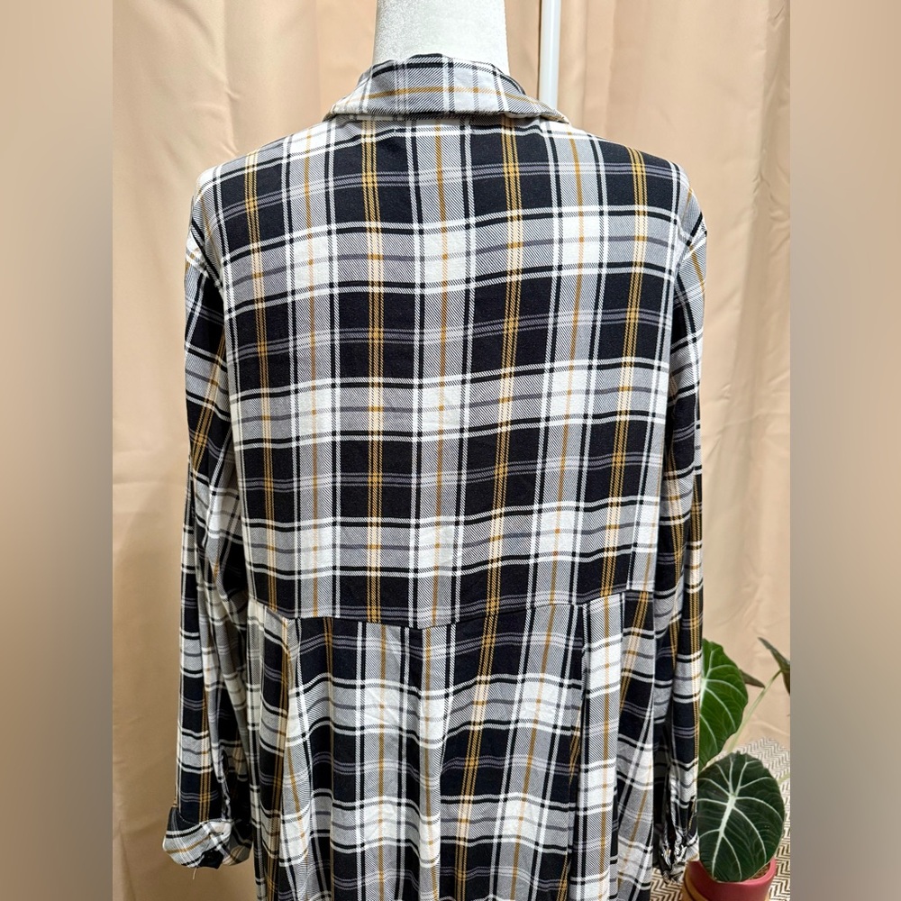 Torrid Plaid Maxi Shirt Dress Duster Long Sleeve Yellow Black White - Sz 2 - Picture 7 of 16